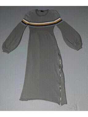 Jonny Cota Bishop Sleeve Maxi Sweater Dress Womens Size Small Grey Multicolor...